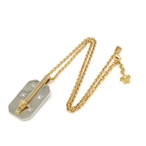collana versace oro argento catena medusa Greca GP metallo strass unisex autentica