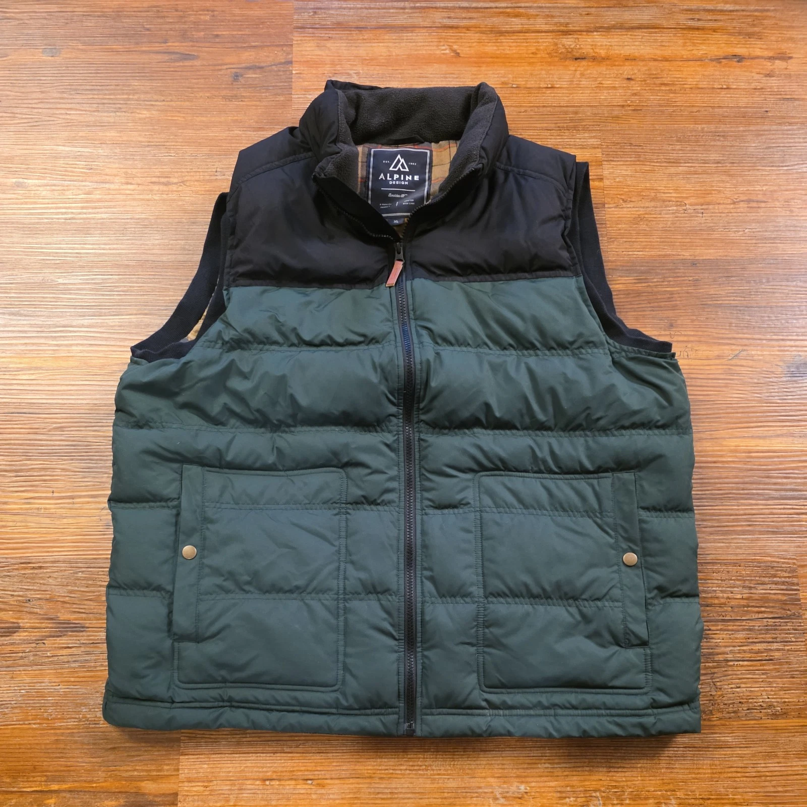 ALPINE DESIGN BOULDER COLORADO DOWN VEST Green Sz.XL Green Black Camping Hunting