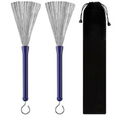 1 Pair Retractable Wire Drum Brushes with Comfortable Rubber Handles Sticks