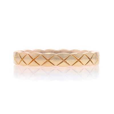 Chanel Coco Crush Beige Gold Mini Band - 18k Etched Wedding Ring Size 6