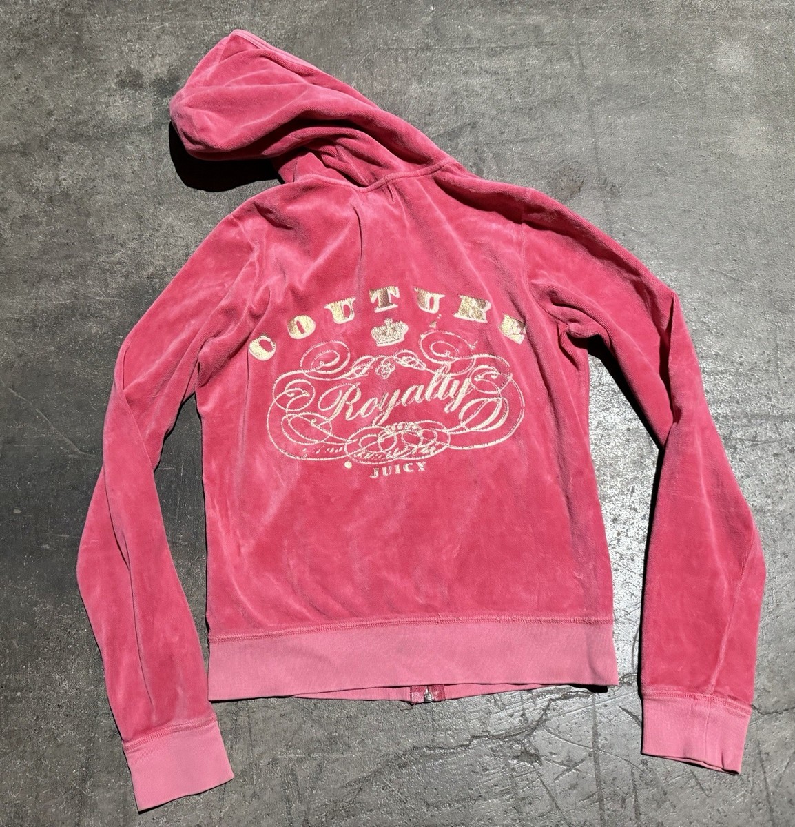 Vintage Y2K Juicy Couture Royalty Pink Velour Zip Up Hoodie Gold