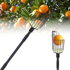Fruit Picker Pole with Basket, 10.7FT (130 Inch) Adjustable Fruits Picker Tool w