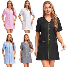 Women Outerwear Lab Coat Jacket Dress Workwear V Neck Doctor Short Sleeve Nurse