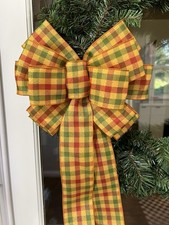 Handmade Large Fall Plaid Bow 10 x 16 in. Bow for Wreath or Swag Holiday Bow