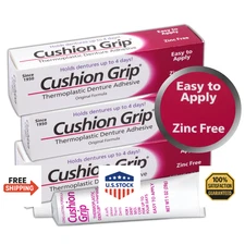 Cushion Grip Thermoplastic Denture Adhesive 3 Pack 1 oz - Secure All-Day Hold