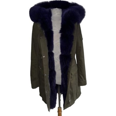 Philipp Plein Parka Mantel Damen klein grün lila Fuchspelzbesatz Totenkopf Jacke
