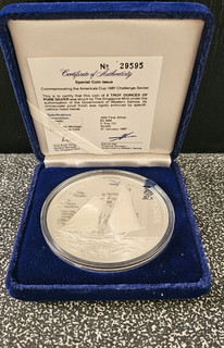 MINT 1987 $25 WESTERN SAMOA 5 oz .999 Silver America's Cup Proof w/Box & COA