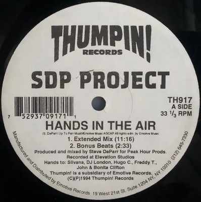 SDP Project Hands In The Air Vinyl Single 12inch Thumpin! Records