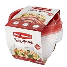 Rubbermaid TakeAlongs 4 Small Round Food Storage Container Bowls Red/Clear NEW!