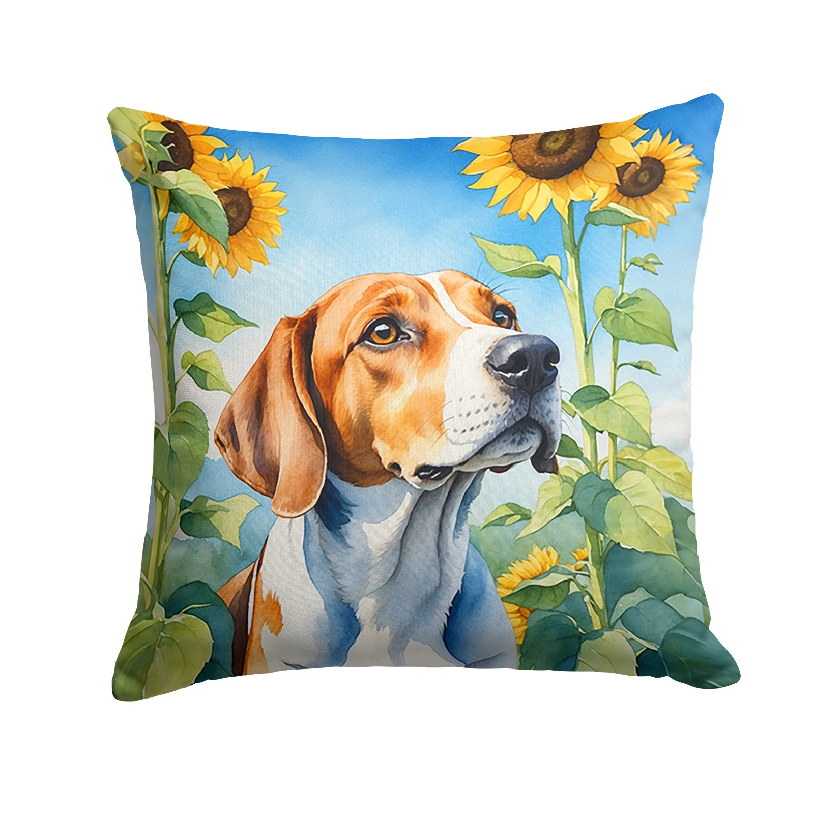 English Foxhound In Sunflowers Throw Pillow