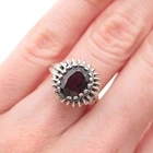 Avon 925 Sterling Silver Vintage Real Red Garnet Modernist Oxidized Ring Size 6