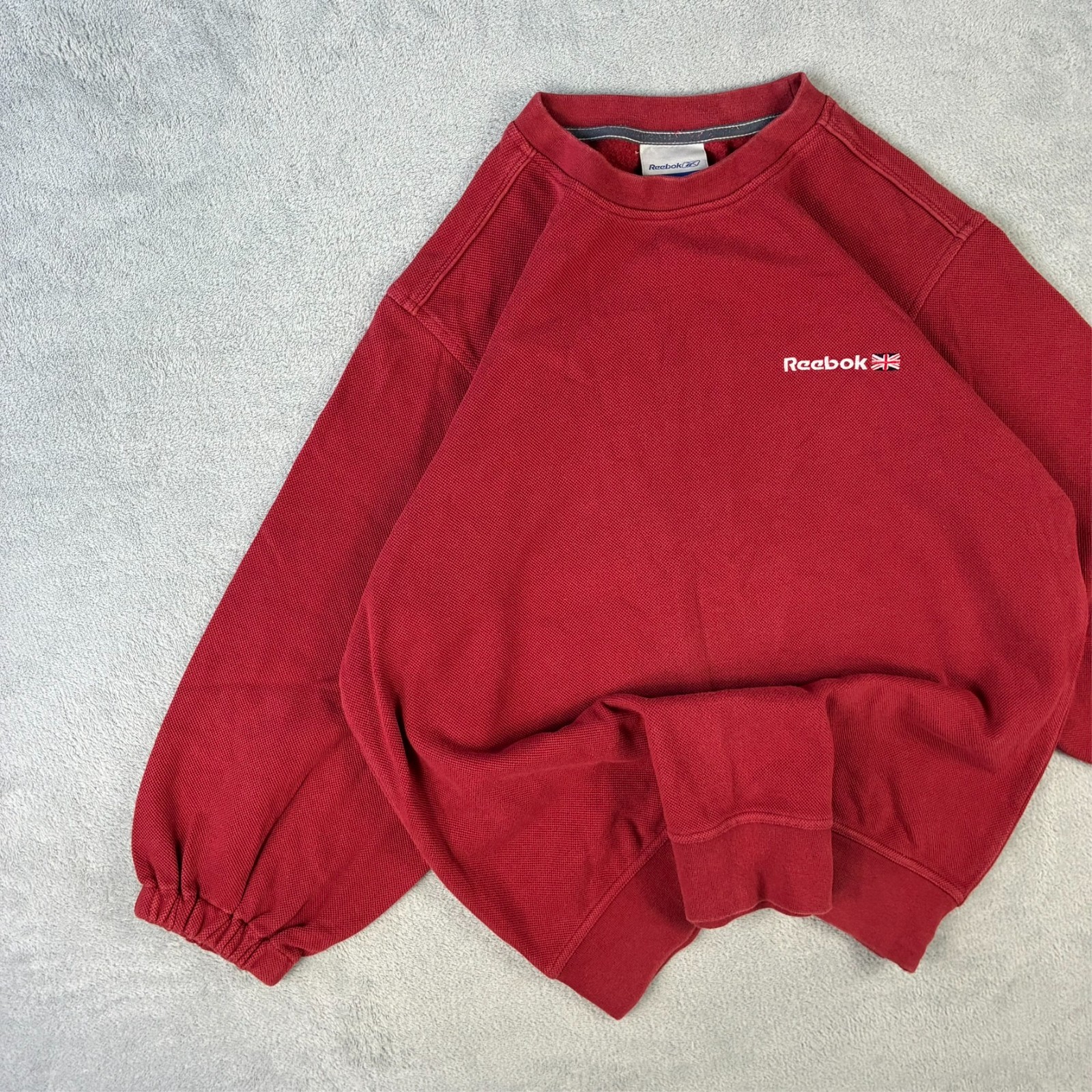 Vintage Reebok 1990's Burgundy Red Spellout 3/4 Sleeve Small Sweatshirt image 2