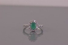 Sterling Silver Green White Cubic Zirconia Halo Accented Band Ring 925 Sz: 6