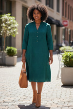 The Limited Teal Geometric Shift Dress Women’s Medium Midi Roll Tab Sleeve Work