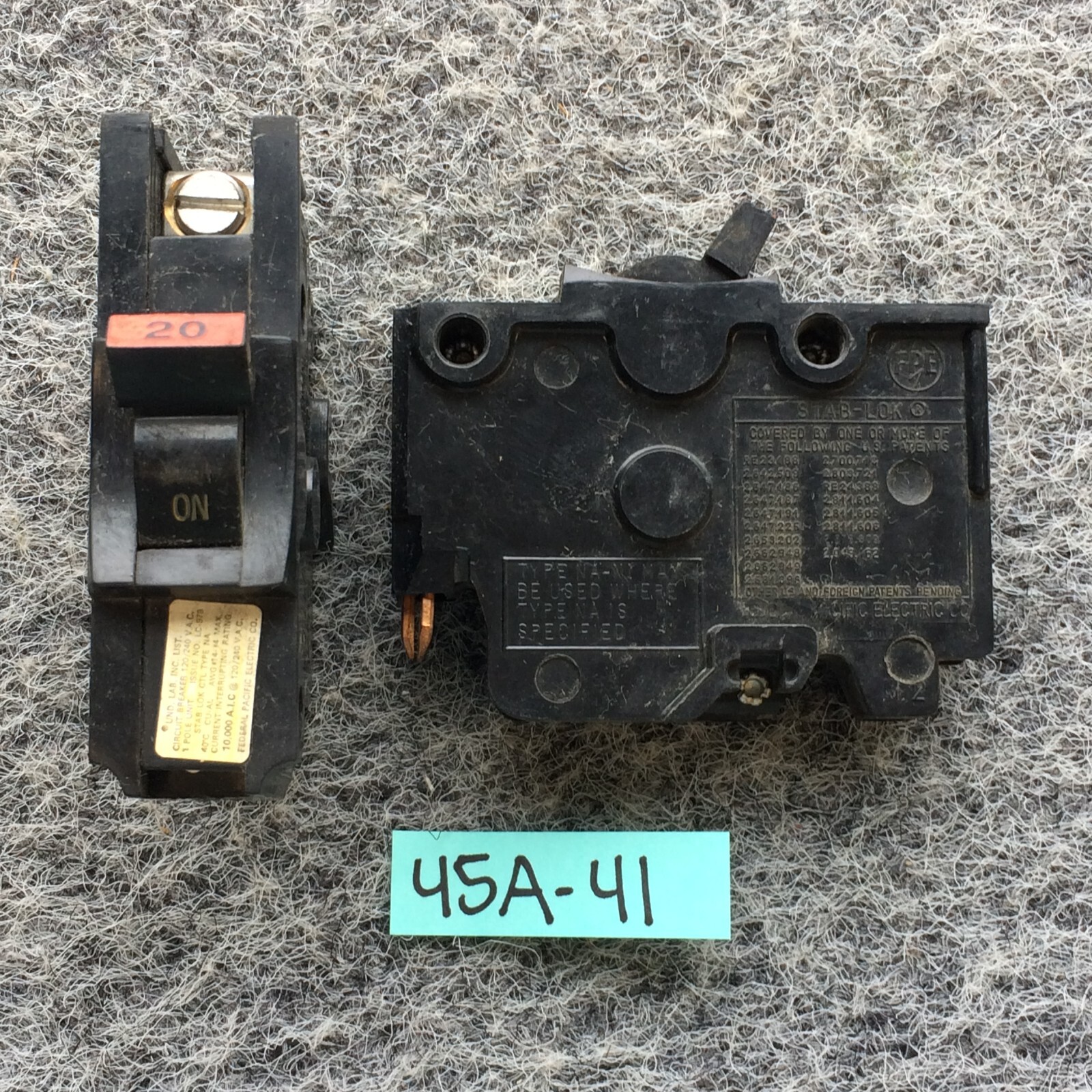 Lot of 2 FPE CHALLENGER NA120 1 Pole 20 Amp RED/BLACK BREAKER FEDERAL PACIFIC