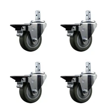 3.5 Inch Gray Poly Wheel Swivel 3/4 Inch Square Stem Caster Set with Brake SCC