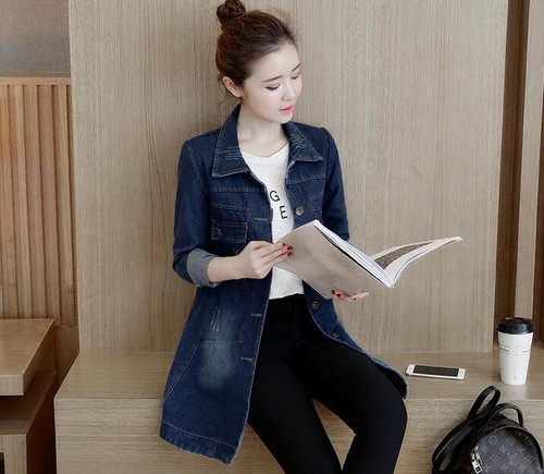 New Spring/ Fall Women's Denim Jacket Jean Trench Coat Button Outerwear Cowboy - Picture 5 of 19