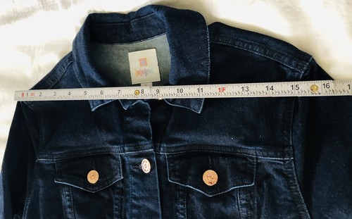 Y2K Slim Fit Jean Jacket Women’s Sz S Blue Denim Long Sleeves Pockets Athleisure - Imagen 11 de 14