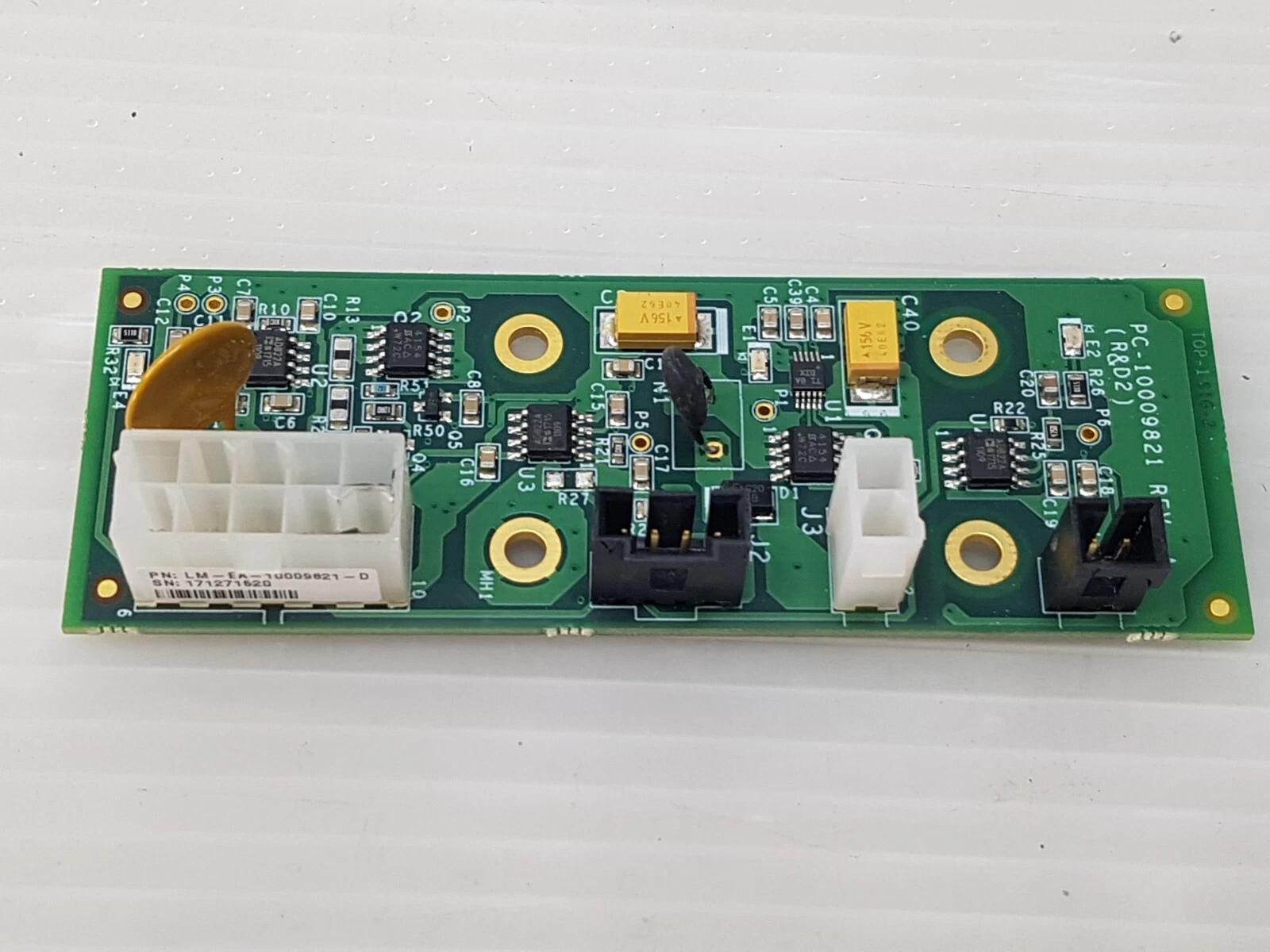 LM-EA-10009821-D board rotated, showing the labelled 10-way connector J1