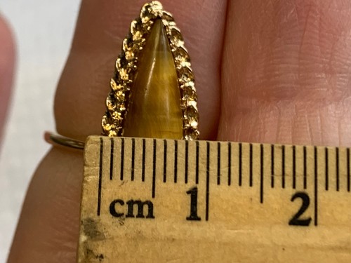 10K Yellow Gold Ring 4.05g Fine Jewelry Sz 6.75 Band Brown Swirl Stone Marquise - Picture 13 of 20