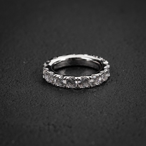 Hip Hop 14K White Gold Plated Iced Pointer Men's Eternity Band Statement Ring - Picture 3 of 5
