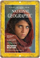 National Geographic June 1985 Afghan Girl 12" x 9" Reproduction Metal Sign C63