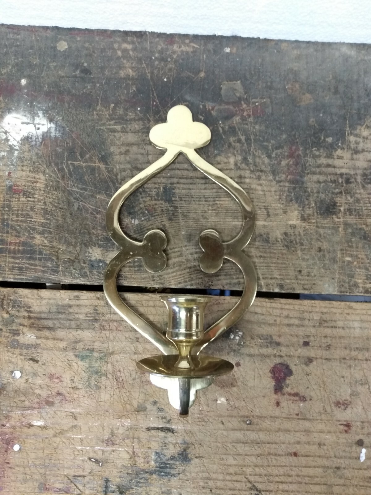 brass wall candle holders on Vintage Solid Brass Wall Mounted Candle Holder Sconce Nice Low Ship Ebay