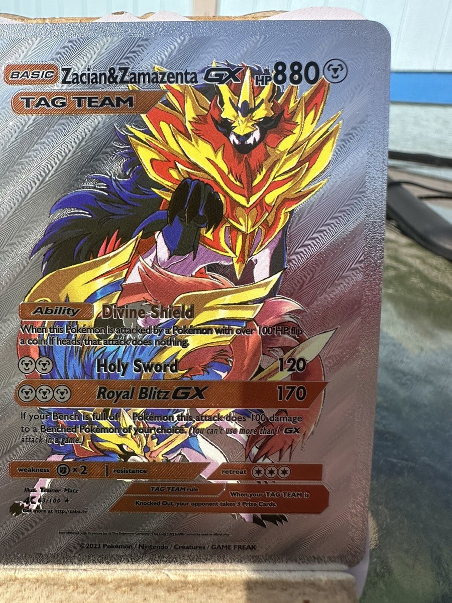 Zacian &amp; Zamazenta Gx Tag Team Silver Foil Fan Art Pokemon Card 