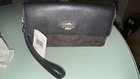 COACH Foldover Wristlet  F78229 In Signature Brown / Black  / Gold Hardware NWT
