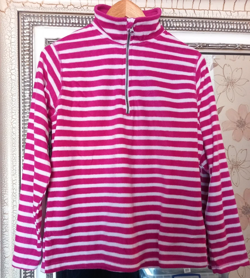 New GAP Ladies Smart Pink White Striped Very Lightweight Long Sleeve Fleece UK L - Image 3 of 4