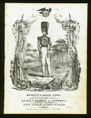 1848 Hewitt's Quick Step - Jefferson Guards Band Original Sheet Music Lithograph