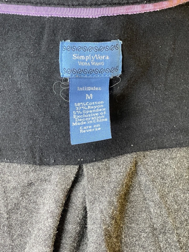 Camisa Vera Wang Mujer Mediana Dormir Gris Negro Botón Lados Divididos Foto 2 de 4