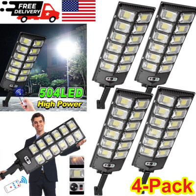 4pcs Commercial Solar Street Lights Outdoor Dusk to Dawn Super Bright Road Lamp
