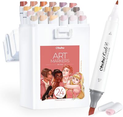 Ohuhu 24 Skin-Tone Colors Alcohol Markers - Slim Broad and Fine Double Tips