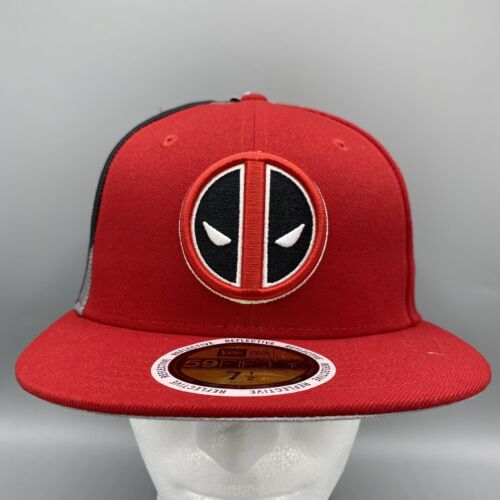 New Era 59FIFTY DEADPOOL Reflective Logo Fitted Baseball Cap Hat Size 7 1/2 Rare - Afbeelding 1 van 4