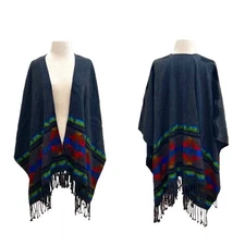 Colorful Bohemian Ethnic Southwestern Alpaca Blend Serape Aztec Wrap Blanket OS