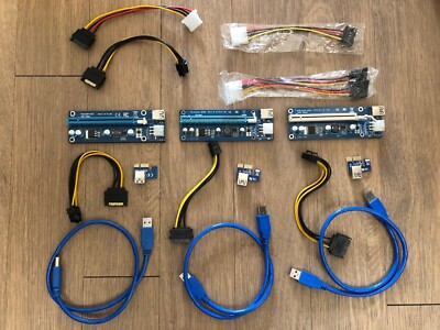 3 x ETH GPU Riser Extender Adapter Card PCI-E 1x to 16x Powered USB3.0 VER 006C