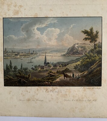 #ad 1835 Hand Colored Engraving Koblenz Germany By J. J. Tanner $75.00