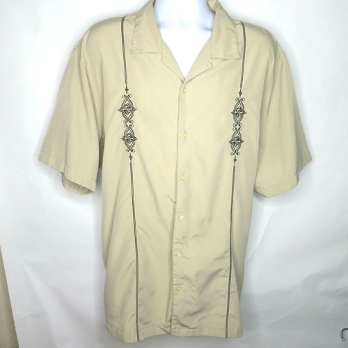 David Taylor Mens 2XL Shirt Solid Beige Black Embroidered Short Sleeve Polyester - Picture 2 of 7