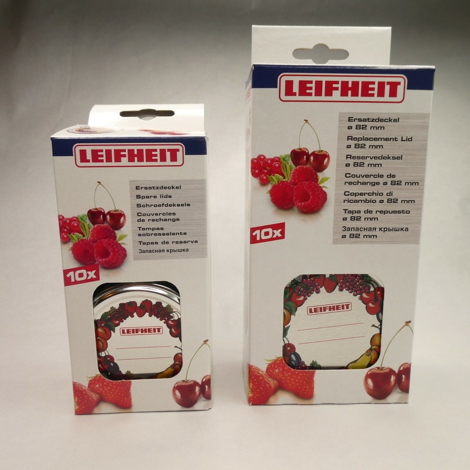 10 Leifheit Jam Jar Lids, Screw Top, For 235, 500, 750 & 1000 ml