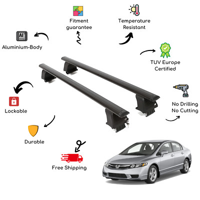 Bare Roof Rack Cross Bars Set for HONDA Civic IX HB 5 Door 11-15 Black