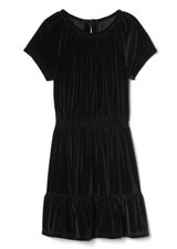 Gap Kids Girl Black Velvet Tiered Keyhole Short Sleeve Elastic Waist Dress 14 16
