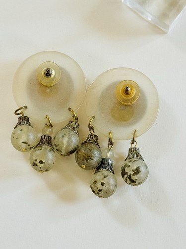 Flashy Earrings VTG Gold Frost Lucite Pierced Chunky Round Dangle Statement 80s - Picture 5 of 6