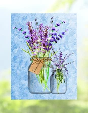 Lavender Flowers in Jars WINDOW CLING Size 10.6" Repositionable Vinyl