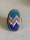 Vintage And Unique Sterling Silver Semi Previous Gemstone Set Mosaic Ring Size R