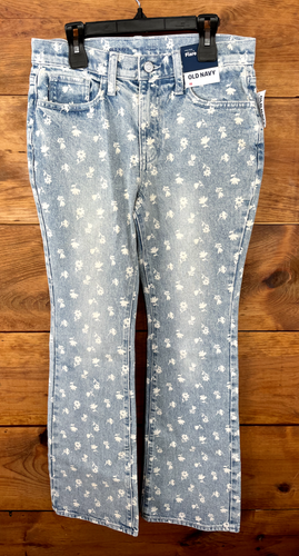 Old Navy Youth Girls High Rise Waisted Floral Print Flare Jeans Size 16 NWT