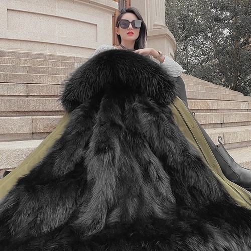 Winter Women's Genuine Raccoon Fur Collar/Liner Coats Long Parka Jackets Outdoor - Picture 6 of 40