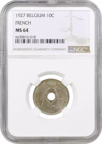 Belgium 10 centimes 1927 French, NGC MS64, "King Albert I (1910 - 1934)" Top Pop