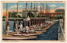 Vintage Postcard 1956 Sailboat Drill, U.S. Naval Academy, Annapolis, Maryland