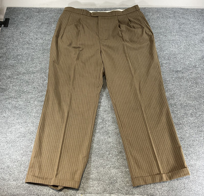 Valentino Ferrel Brown Striped Dress Pants Mens 40x36 Pleated Classic Trousers